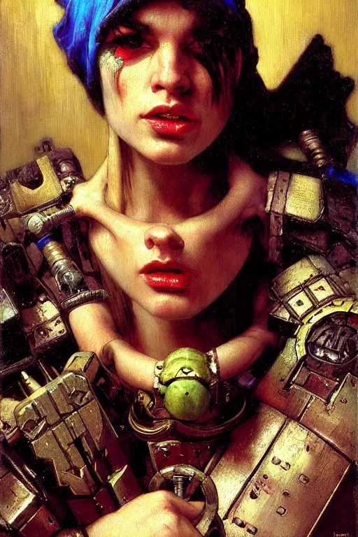 Prompt: full character portrait max mad cyberpunk warhammer 4 0 k, barbarian tech priest supersoldier not the girl with the pearl earring character design, painting by gaston bussiere, katsuya terada, nc wyeth, greg rutkowski, craig mullins, vermeer, frank frazetta, mucha, tom of finland, trending on artstation, jeffery catherine jones