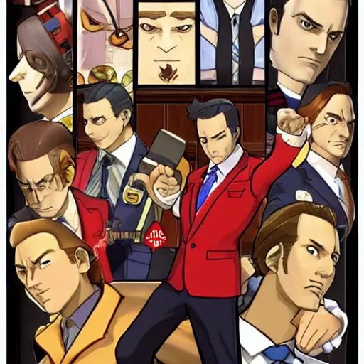 Image similar to saul goodman in the style of pheonix wright ace attorney videogame, objection