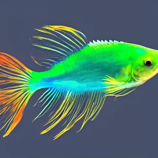 Image similar to a beautiful richly colored beta fish on a black background.