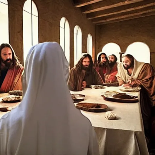 Prompt: cate blanchett as Jesus in the last supper