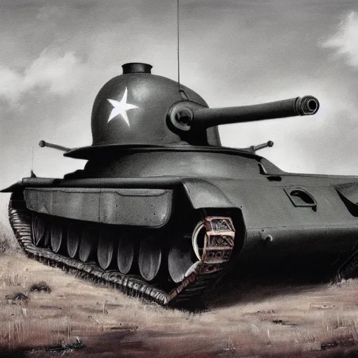 Prompt: painting of ww2 tank, desaturated, old school