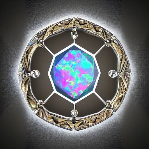 Image similar to opal crystal, orb, jewelry complex sacred geometry, artstation, 8k, magical, elegant, fantasy, highly detailed, art deco, relic, elegant, art noveau