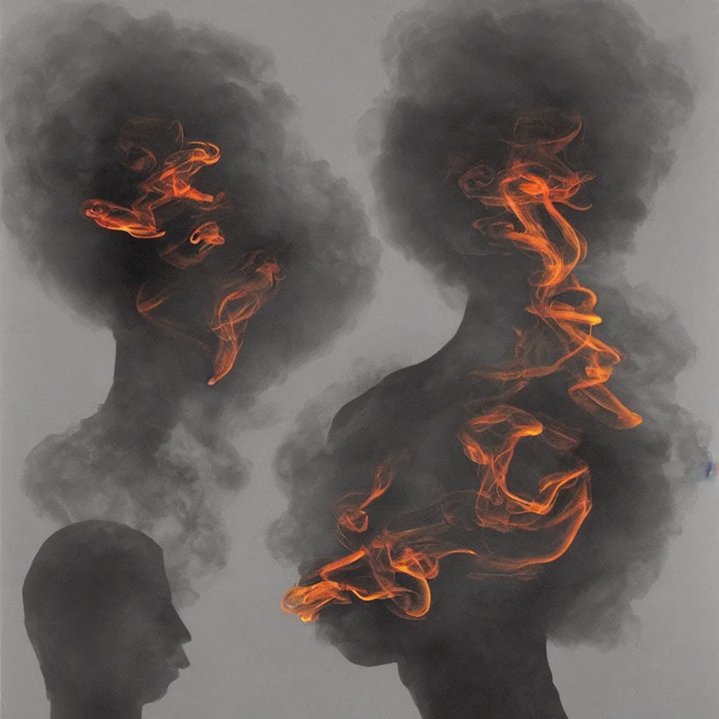 Prompt: my head is a smoke sphere. artwork, surrealist, metaphysical, metaphorical, ephemeral, atmospheric, symbolic art.