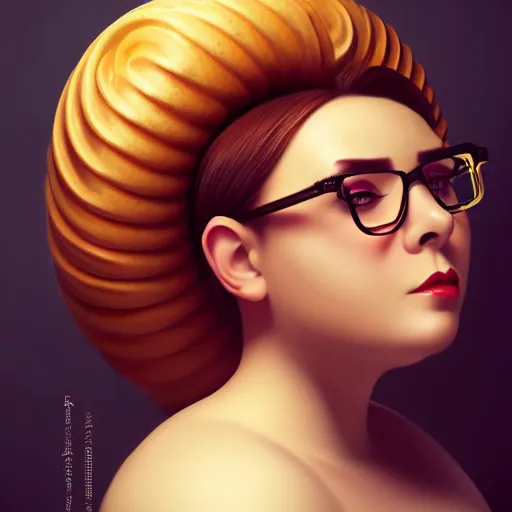 Prompt: portrait of a heavy stocky stocky petite gorgeous beautiful beautiful woman, with a bundt bundt pan face, (((greek))) romanian, glasses glasses, wide shot, digital art, top, detailed , 8k, trending on artstation