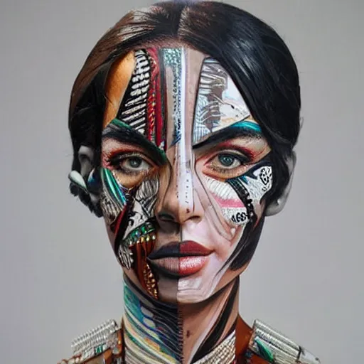 Prompt: a beautiful portrait sculpture designed by Sandra Chevrier, tribal makeup