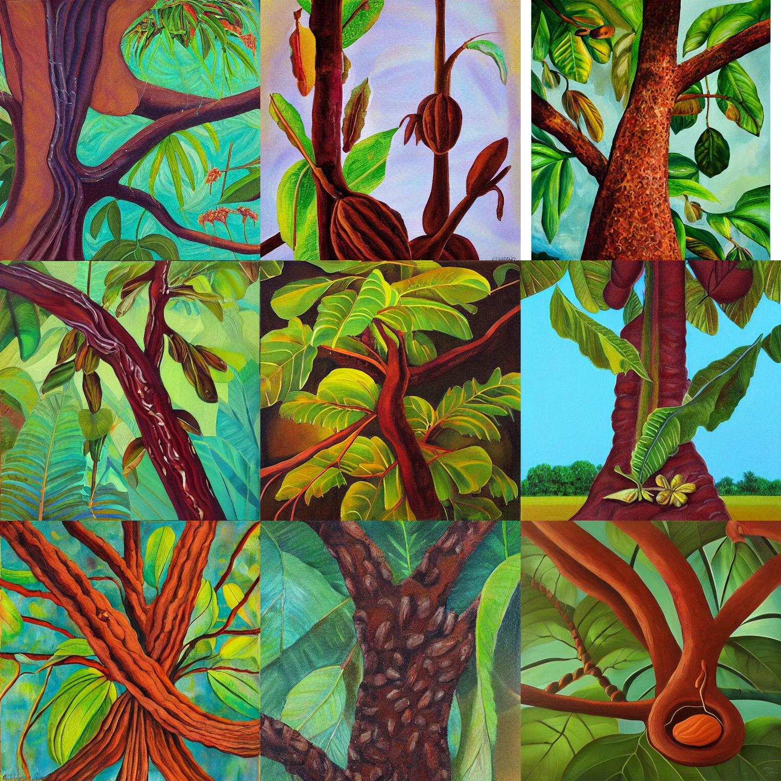 Prompt: “ a cacao tree painting by christopher balskas ”