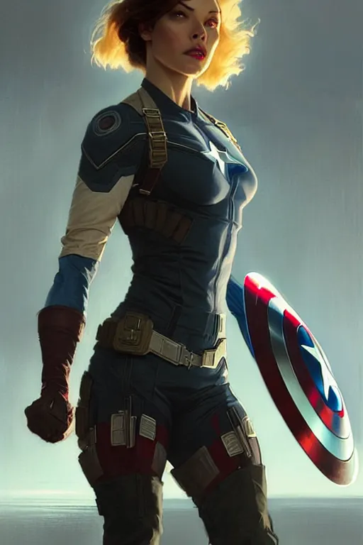 Image similar to captain America as aeon flux profile picture by Greg Rutkowski, matte painting, intricate, fantasy concept art, elegant, by Stanley Artgerm Lau, golden ratio, thomas kindkade, alphonse mucha, loish, norman Rockwell,