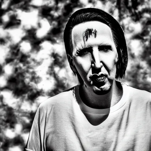 Image similar to Marilyn Manson, wearing hi vis clothing, in the Australian outback, portrait photography, bokeh, depth of field, 4k