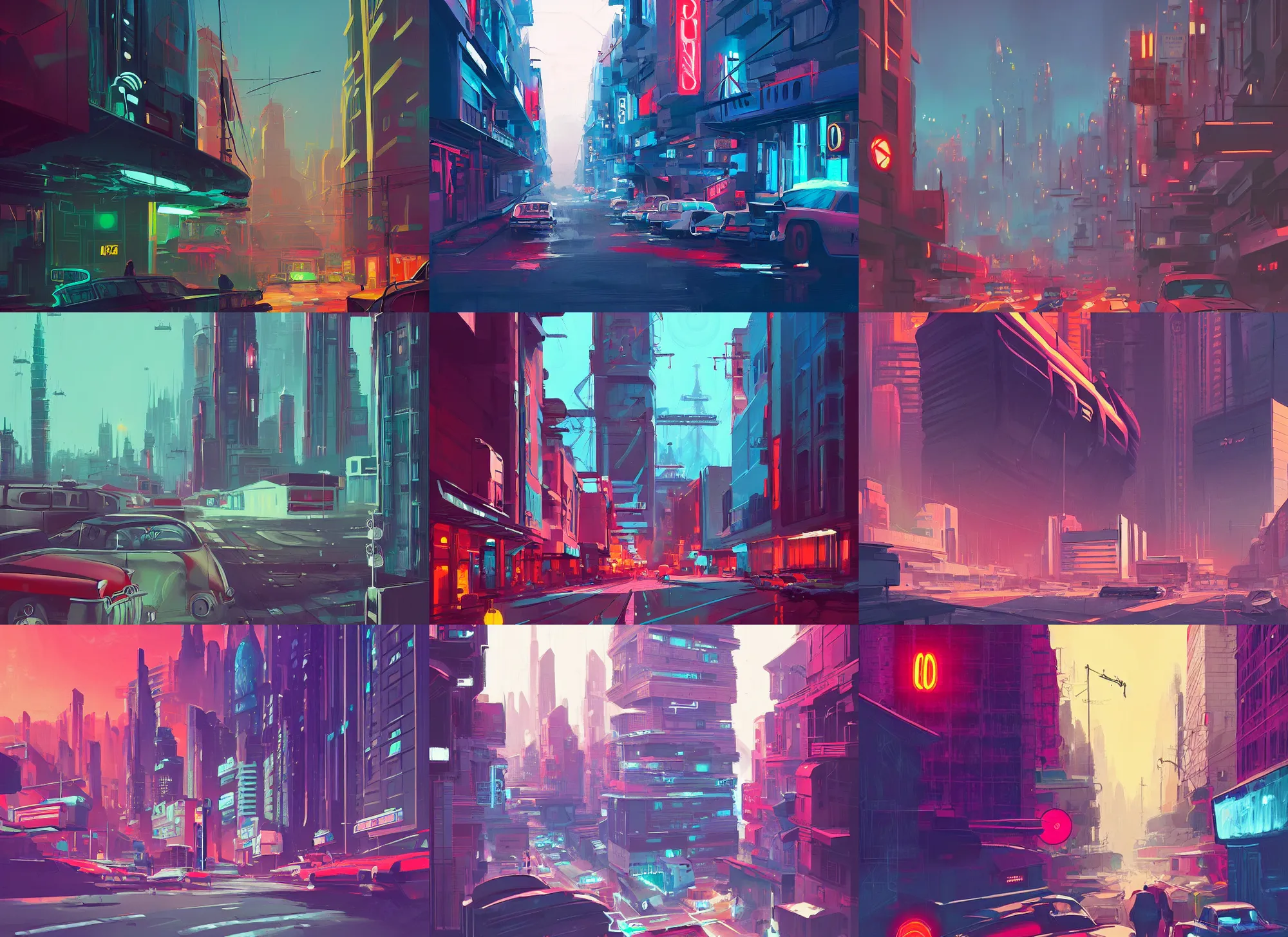 Prompt: A professional digital painting of a 50s-punk sci-fi city, by Alena Aenami, trending on Artstation