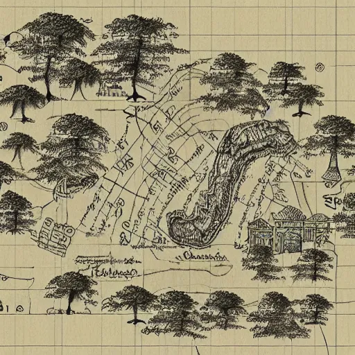 Prompt: “ hand drawn map of a fantasy town on papyrus, traditional art, realistic, ultra detailed, gerard mercator, 4 k uhd, unreal engine 5, photoshop ”