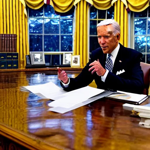 Prompt: photo of Joe Biden wearing bunny ears in the oval office, press release