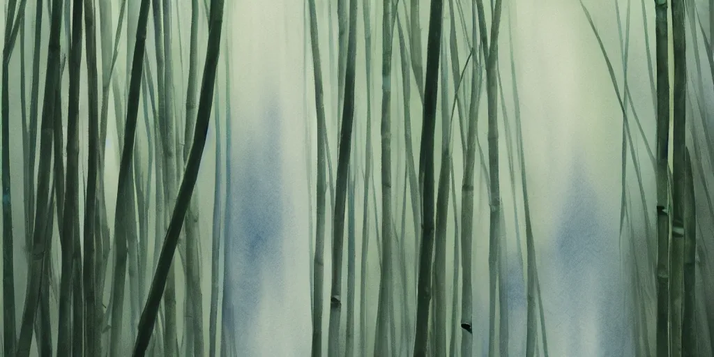 Prompt: misty japanese bamboo forest, watercolour, cell shaded, huge waterfall!!!!!, large rocky mountain, rule of thirds, sunny, cartoony, drawing, stylized anime, soft, by hayao miyazaki, ghibli studio, makoto shinkai, toei animation, studio trigger, trending on artstation, 4 k, hd