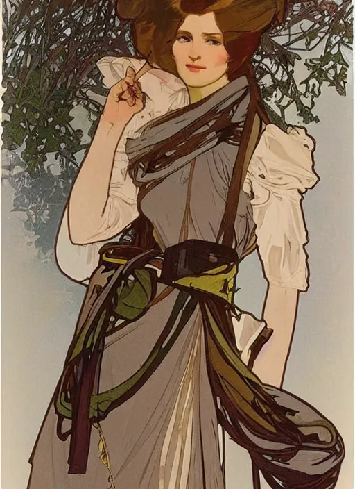 Prompt: an octanre render realistic portrait by alphonse mucha of a russian girl detailed features wearing a cargo wedding dress - sporty, sleek, tech utility - chic trend. lots of zippers, pockets, synthetic materials, jumpsuits chic'techno fashion trend by issey miyake and balenciaga