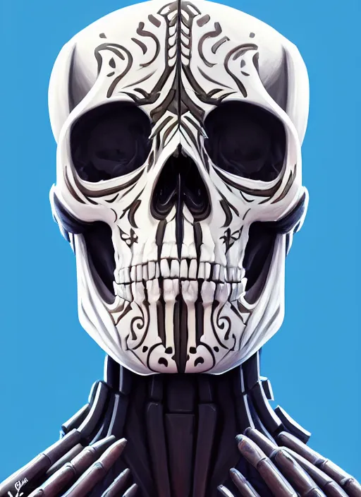 Image similar to symmetry!! portrait of a skull trooper from fortnite, intricate, elegant, highly detailed, digital painting, artstation, concept art, smooth, sharp focus, illustration, art by artgerm and greg rutkowski and alphonse mucha