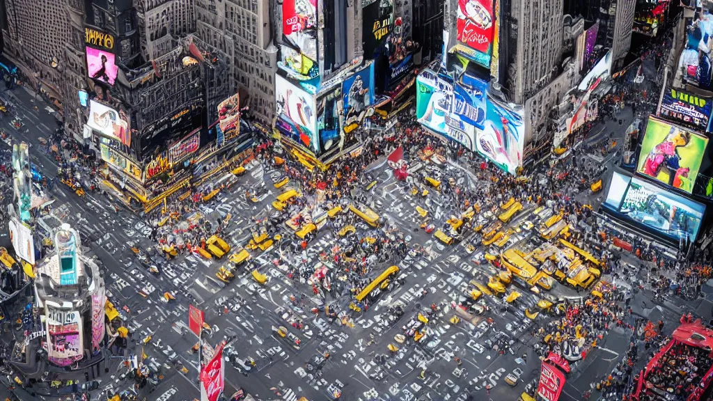 Prompt: a highly detailed, realistic photo of New York Time Square, the ground is completely filled with eggs, intricate, 8k highly professionally detailed, HDR