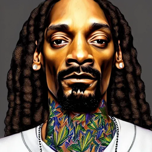 Image similar to Perfectly-centered portrait-photograph of Snoop Dogg with marijuana , lifelike, super highly detailed, professional digital painting, artstation, concept art, smooth, sharp focus, extreme illustration, Unreal Engine 5, Photorealism, HD quality, 8k resolution, cinema 4d, 3D, beautiful, cinematic, art by artgerm and greg rutkowski and alphonse mucha and loish and WLOP