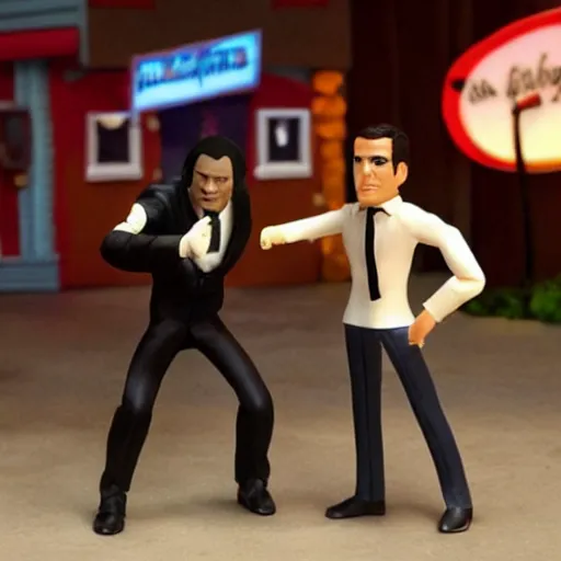 Image similar to dancing scene from pulp fiction recreated in robot chicken