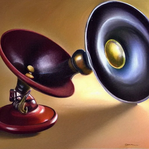 Prompt: Oil painting of a gramophone with a disc