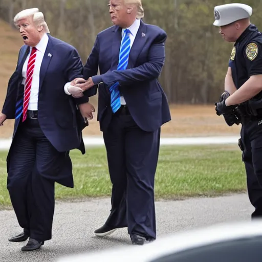 Prompt: photo of trump being arrested by trump