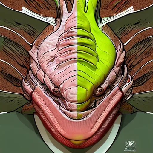 Prompt: man wearing axolotl face mask. digital art by atsushi okui. extreme detail.