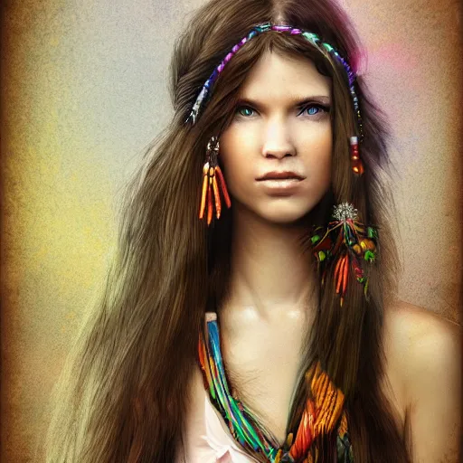 Image similar to a realistic detailed photo of a beautiful hippie girl