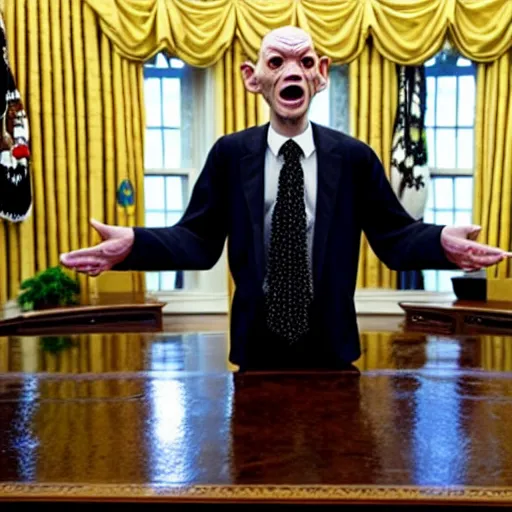 Image similar to president gollum giving a speech in the oval office