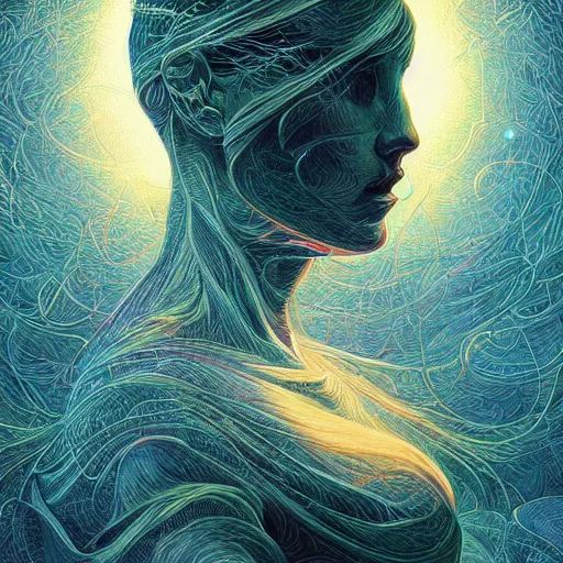 Image similar to beautiful portrait of intelligence, spatial space deformation in latent space, math art, astral plane, by artgerm and dan mumford and gustave dore, artstation