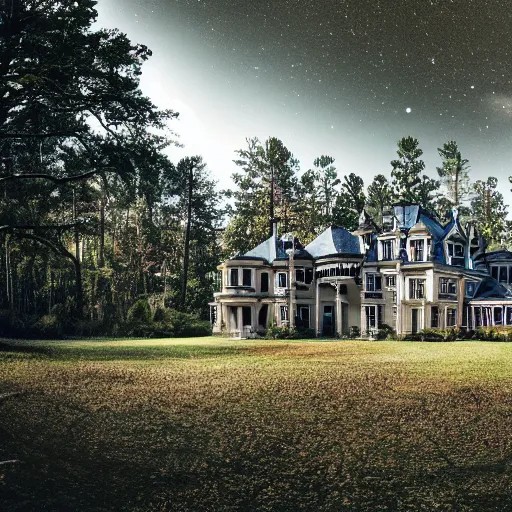 Prompt: a mansion in a middle of a forest in a middle of a planet in a middle of the universe