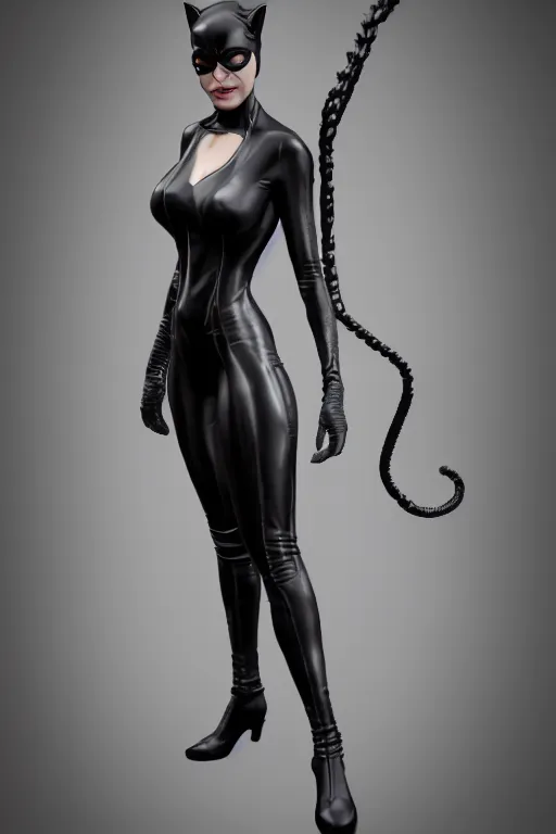 Image similar to 3d render of Catwoman, portrait, photorealistic, concept art, finalRender, octane, Unreal Engine