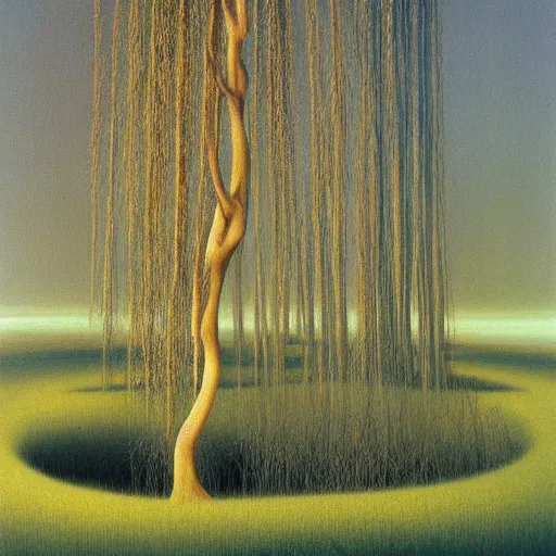 Image similar to willow tree by Zdzisław Beksiński, oil on canvas