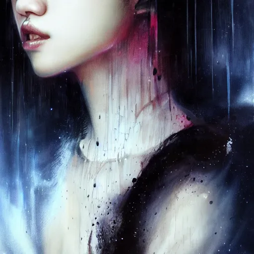 Image similar to jisoo of blackpink, hyperrealistic portrait, bladerunner street, by karol bak and agnes cecile, fantasy art, photo realistic, dynamic lighting, artstation, poster, volumetric lighting, very detailed face, 8 k, award winning