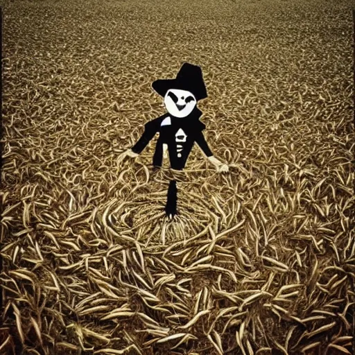 Image similar to ”scarecrow in a cornfield shaped like labyrinth”