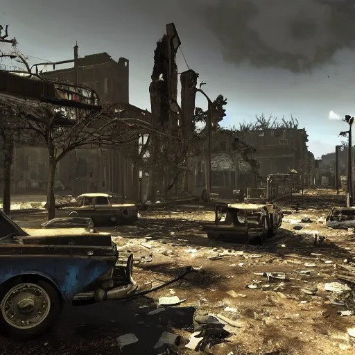 Image similar to Rome in ruins post-nuclear war in Fallout 4, in game screenshot