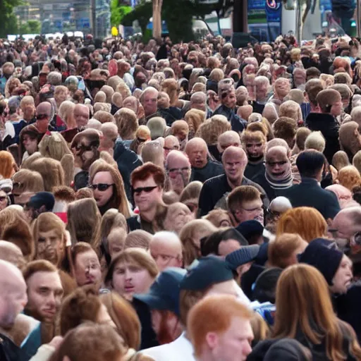 Image similar to a 7 foot tall, ginger, balding man walking among the crowd