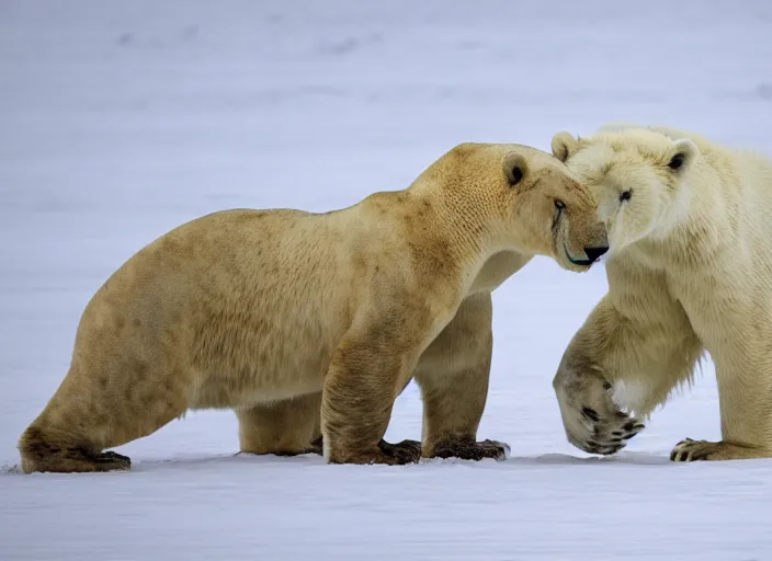 Prompt: a lion fighting a polar bear