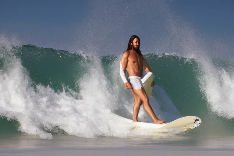 Prompt: jesus surfin the vibe wave, surfing star, surfing