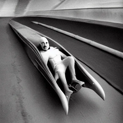 Image similar to portrait of nosferatu is doing bobsleigh alone, sport photography