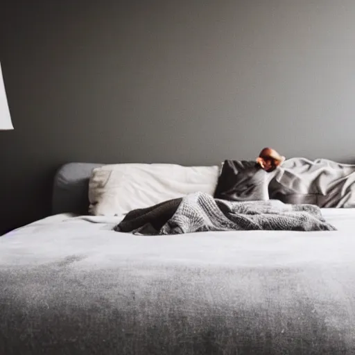 Prompt: misty figure floating above the bed