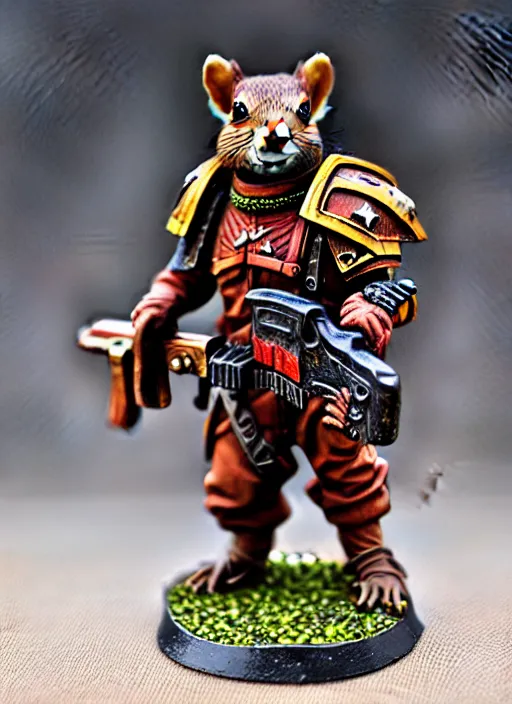 Image similar to 8 0 mm resin detailed miniature of a warhammer 4 0 k anthropomorphized squirrel warrior, product introduction photos, 4 k, full body,