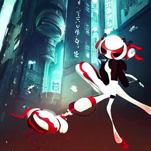 Image similar to luxury advertisement, white and red colors. highly detailed post-cyberpunk sci-fi close-up schoolirl in asian city in style of cytus and deemo, mysterious vibes, by Ilya Kuvshinov, by Greg Tocchini, nier:automata, set in half-life 2, beautiful with eerie vibes, very inspirational, very stylish, surrealistic, perfect digital art, mystical journey in strange world, bastion game