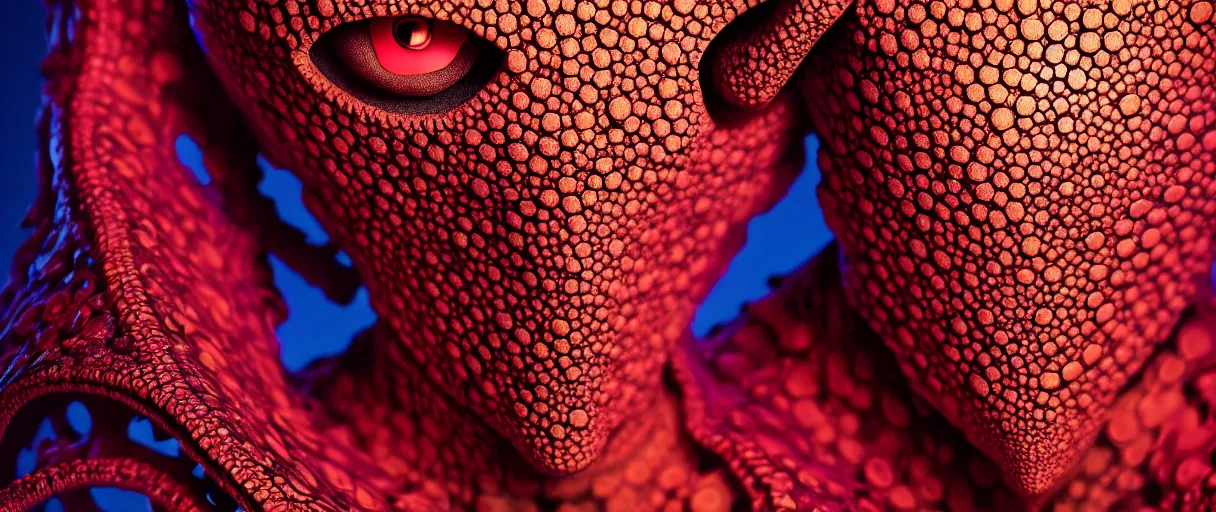 Image similar to hyperrealist highly detailed english medieval portrait of high fashion monster liquid wax armor, radiating atomic neon corals, concept art pascal blanche dramatic studio lighting 8k wide angle shallow depth of field