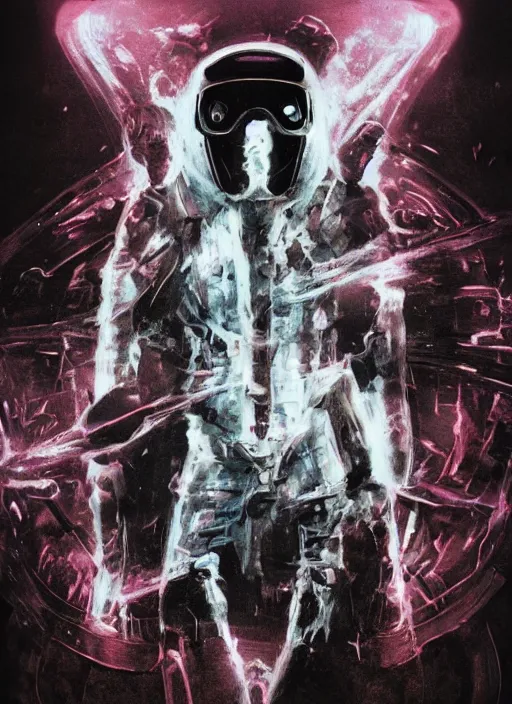 Image similar to astronauts in dark minimalists underwater void - hyperdetailed suit. reflection and dispersion materials. rays and dispersion of light. volumetric light. 5 0 mm, f / 3 2. noise film photo. flash photography. ultra realistic, wide angle. poster by wayne barlowe, hajime sorayama aaron horkey, craig mullins. dark key.