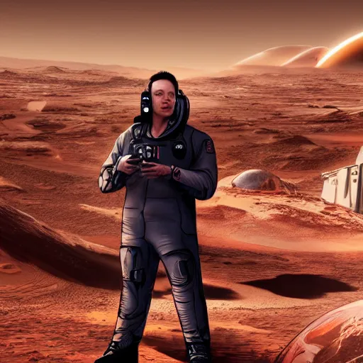Image similar to elon musk in cyberpunk style on mars digital art very detailed 4 k detailed super realistic