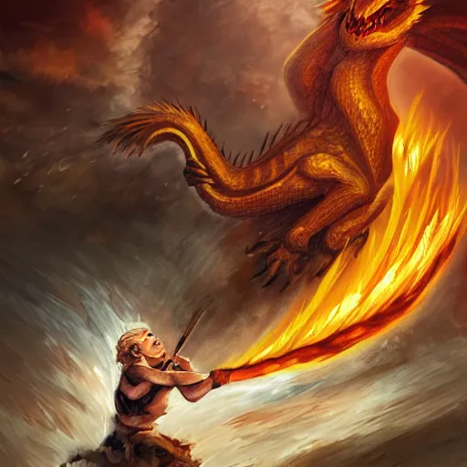 Prompt: a loaf of bread fighting a dragon, digital art, epic, well detailed
