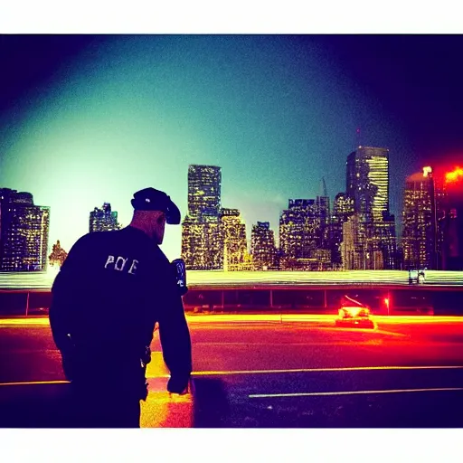 Prompt: “ michael oblowitz directing a hard - boiled cop action movie in queens at night with the new york skyline in the distance. heavy rain, cinematic ”