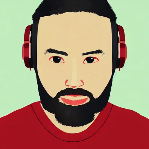 Image similar to streamer on twitch, stubble beard, ginger, stubbles, red headphones, in the style of tatsuro kiuchi, art