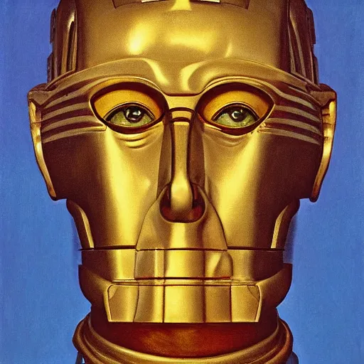 Image similar to a portrait painting of C3P0. Painted by Norman Rockwell