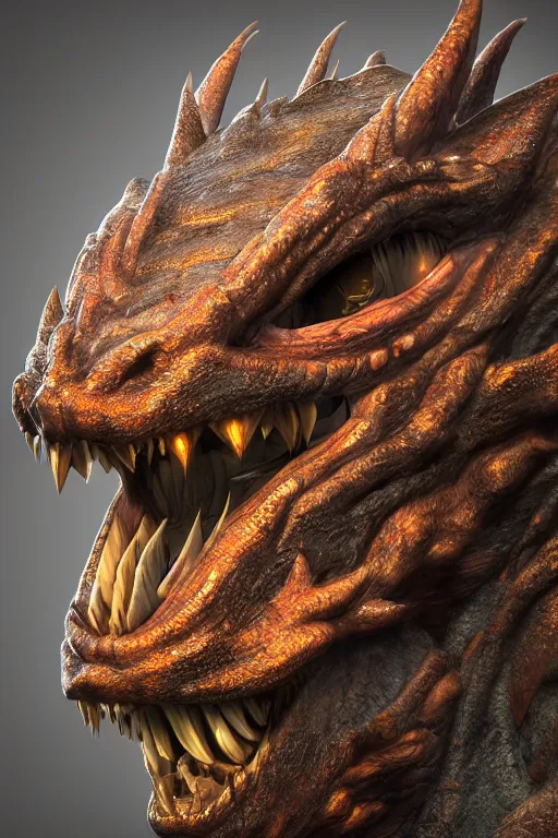 Prompt: a portrait of a dragon head, close up, 3 d model, unreal engine 5, sharp focus, detailed matted painting, 4 k, epic lighting, artstation, by antoine di lorenzo