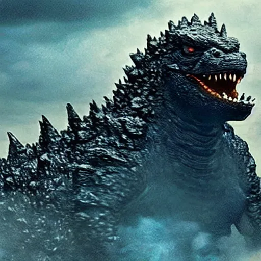 Image similar to godzilla in mumbai, film still, hyper realistic