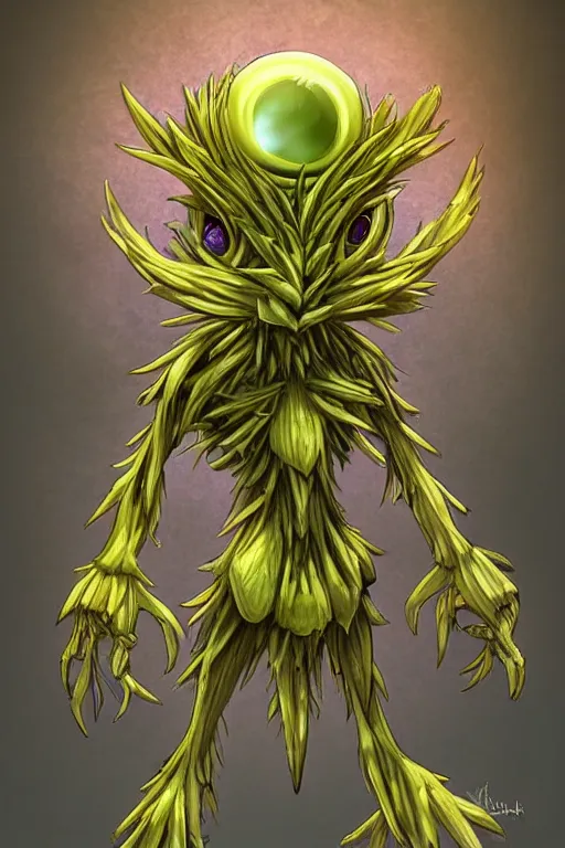 Image similar to a humanoid artichoke monster with large orb eyes, highly detailed, digital art, sharp focus, trending on art station, plant, anime art style